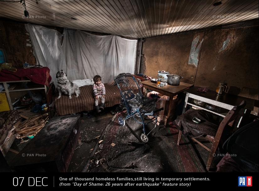 One of thousand homeless families,still living in temporary settlements. (from “Day of Shame: 26 years after earthquake” feature story). Gyumri, Armenia