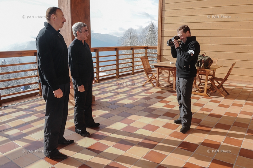 Former President of Russia D. Medvedev taking photos of President of Armenia S.Sargsyan and President of Azerbaijan I. Aliyev