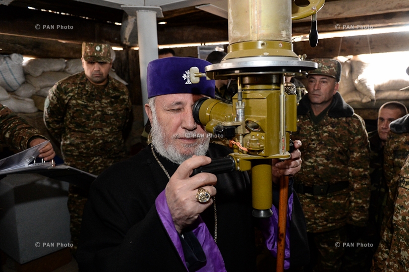Catholicos of All Armenians Karekin II on ther frontline of  Armenian-Azerbaijani border