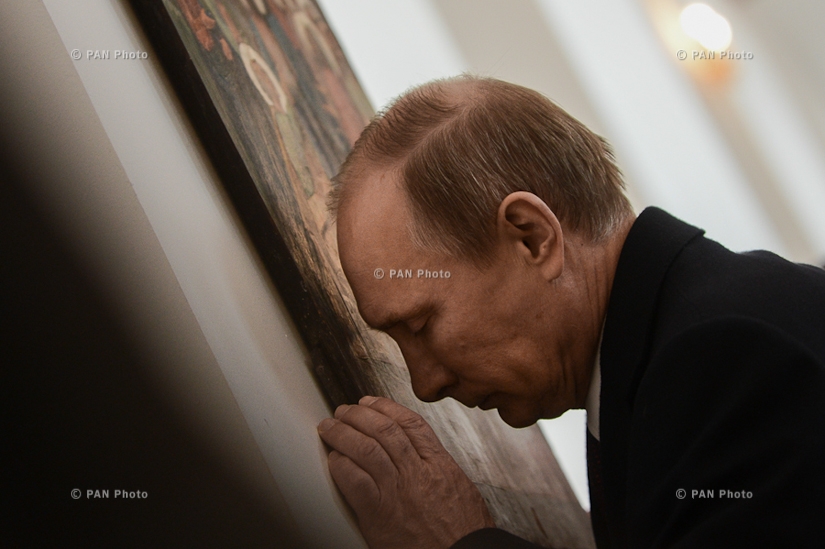 Russian President V. Putin at the Russian Church dislocated on the territory of 102nd Russian military base in  in Gyumri, Armenia