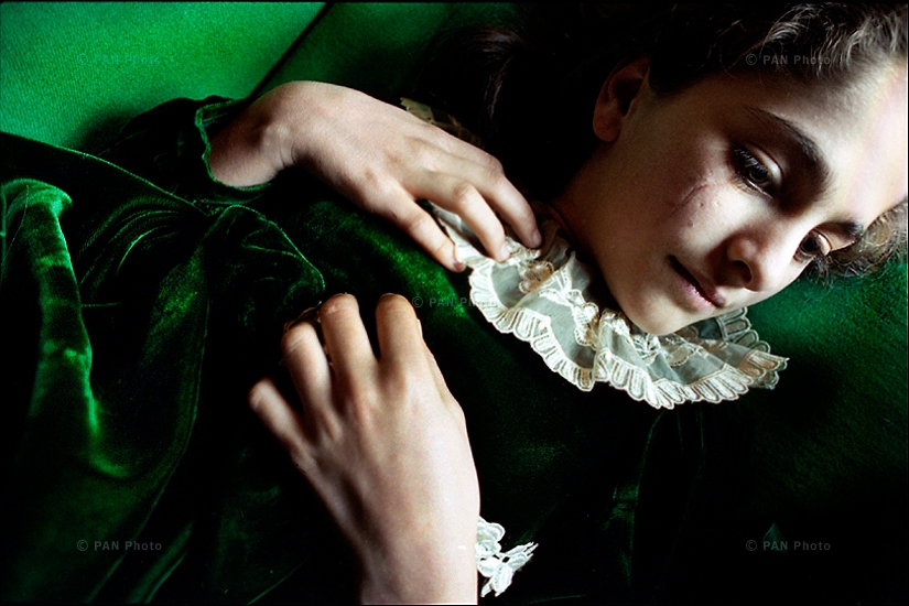 Portrait of a girl in green velvet