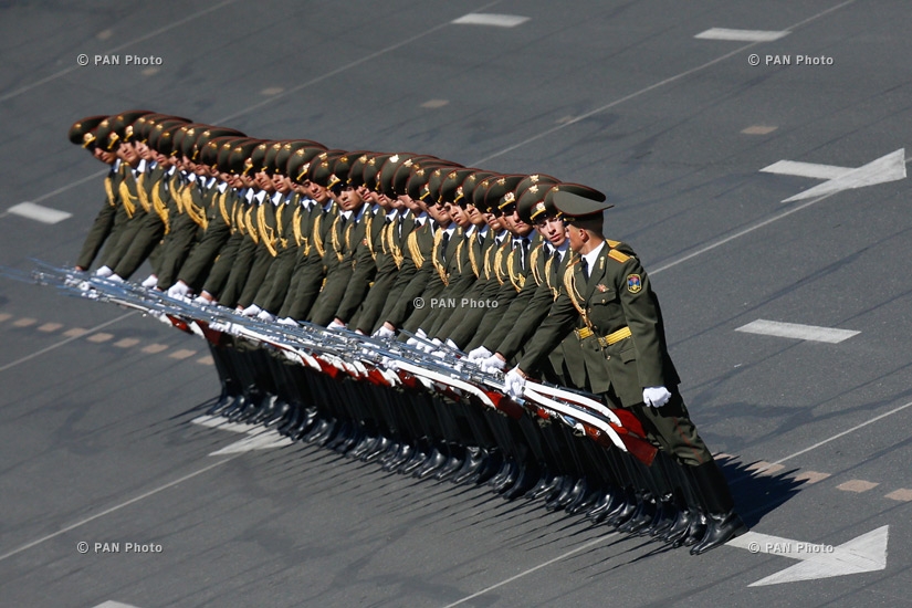 The Honor Guard during military parade marking 25th anniversary of Armenia's independence on Republic Square, Yerevan