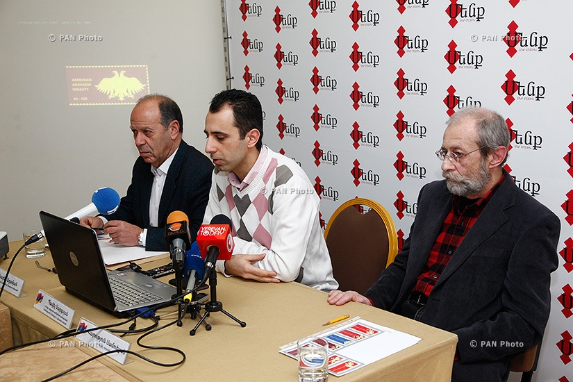 Press conference of Artists’ Union of Armenia chair Karen Aghamyan, painter Harutyun Samuelyan and Menq foundation chair Pavel Sargsyan