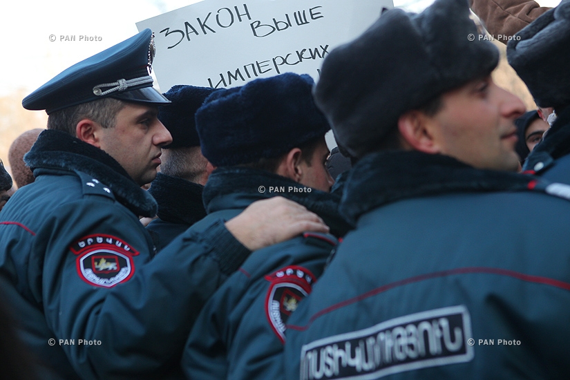 Protest in front of Russian Embassy in Armenia with demand to pass Gyumri family murderer to the Armenian side