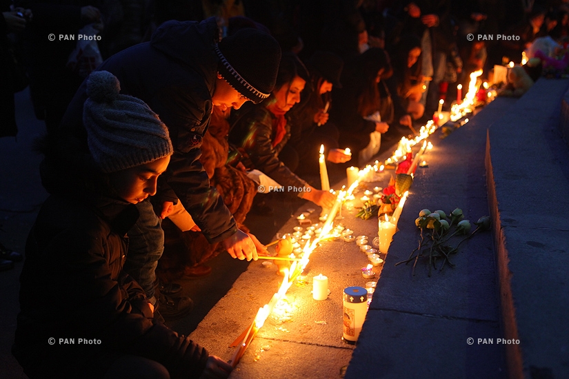 Candle lighting in memory of 6-month-old Seryozha Avetisyan in Liberty Square