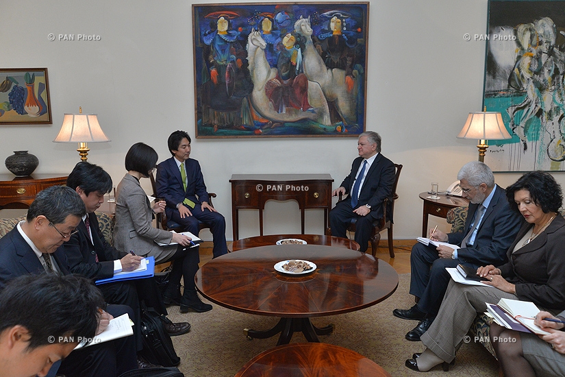 Armenian Foreign Minister Edward Nalbandyan receives Japan's State Minister for Foreign Affairs Minoru Kiuchi