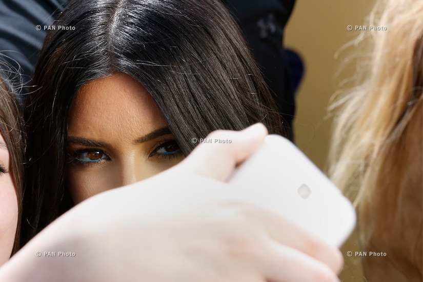 Kim Kardashian and Khloé Kardashian walk at downtown Yerevan 
