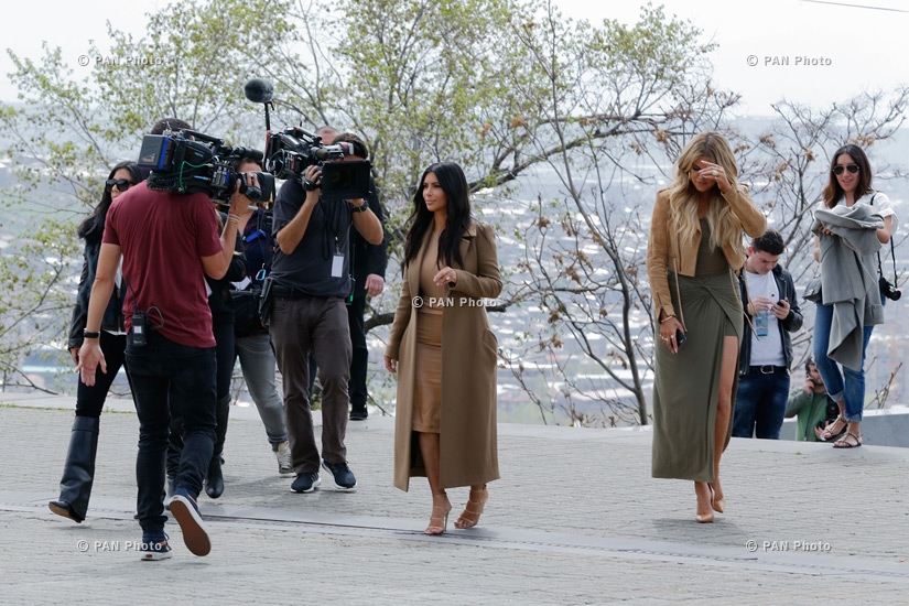 Kim Kardashian and Khloé Kardashian walk at downtown Yerevan 