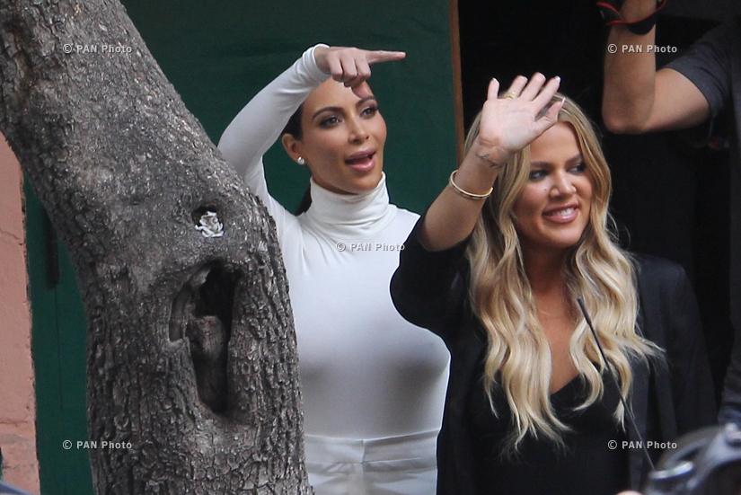 Kim Kardashian and Khloe Kardashian take a walk through sightseeings of Yerevan