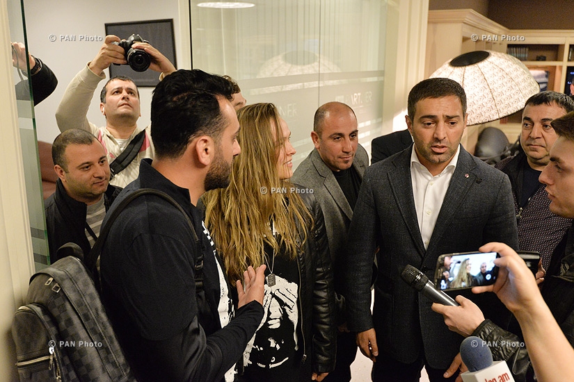 American mixed martial artist, judoka and actress Ronda Jean Rousey and  Muay Thai Fighter Melsik Baghdasaryan arrive in Yerevan 