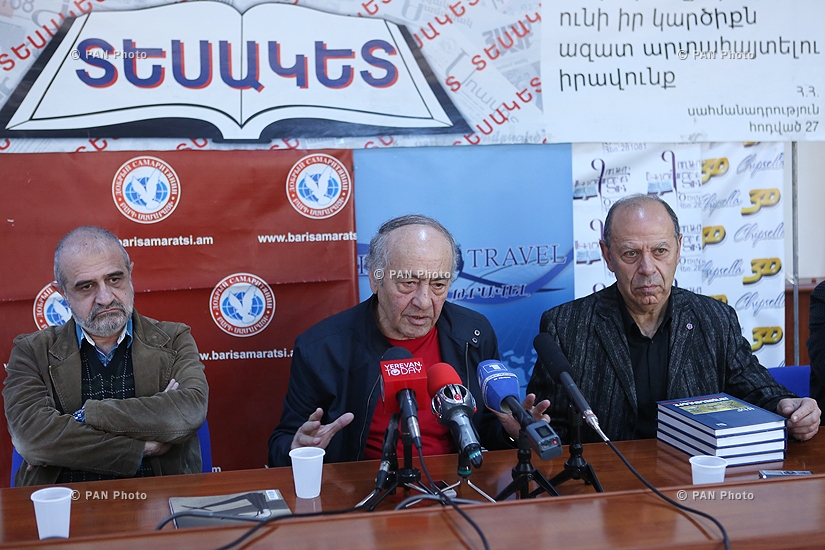 Press conference of author Meruzhan Ter-Gulanyan, Armenian Artists’ Union’s chairman Karen Aghamyan and Puppet Theater director Ruben Babayan
