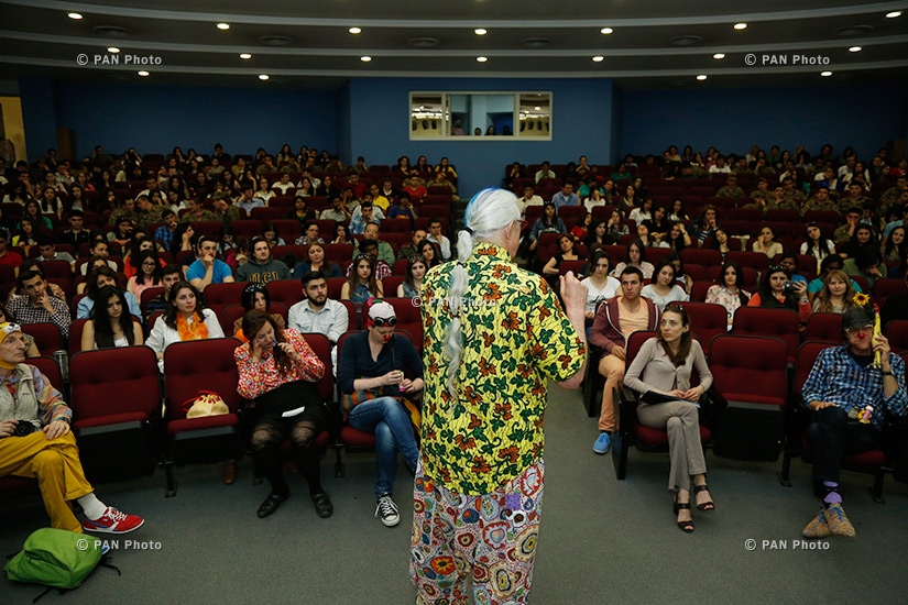Lecture of medical doctor, clown Patch Adams at Yerevan State Medical University