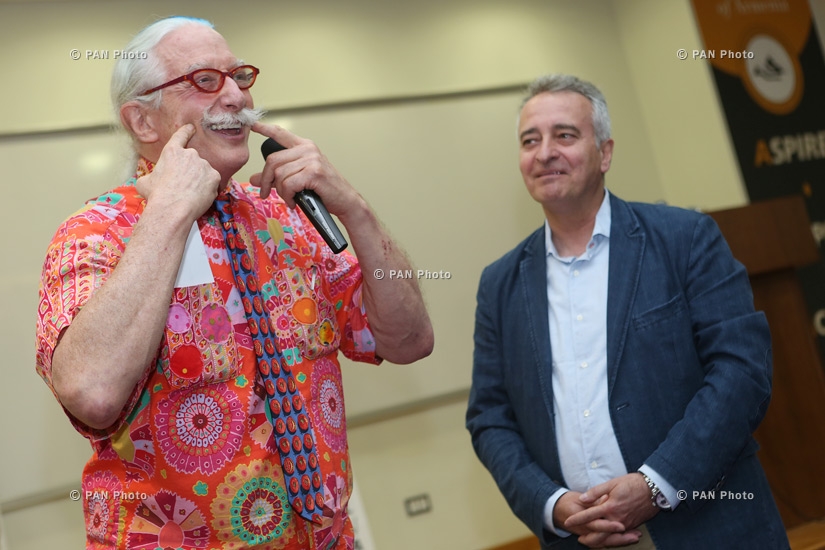 Meeting with medical doctor, clown Patch Adams at American University of Armenia (AUA)