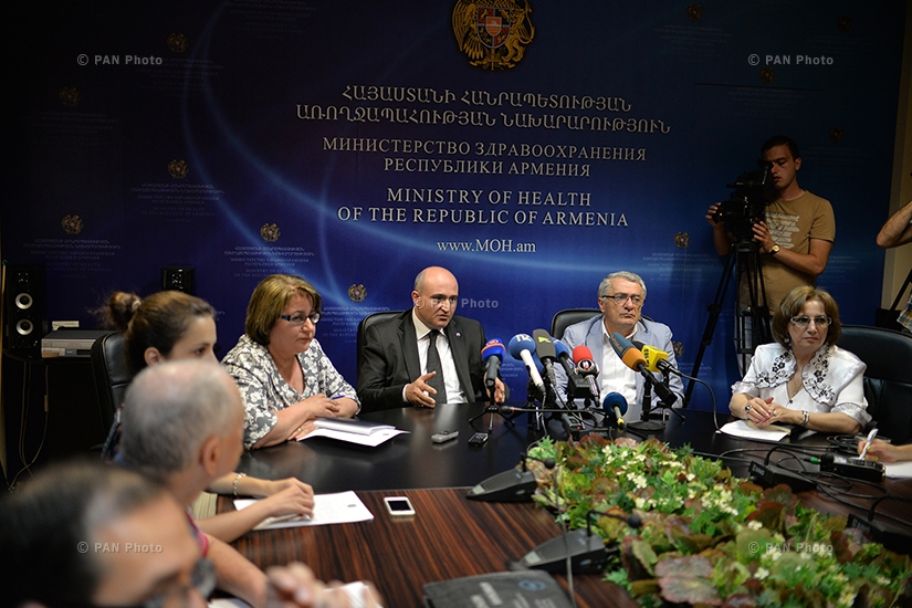 Press conference of Armenia's National Center for Disease Control and Prevention director Artavadz Vanyan and physician  Ara Asoyan