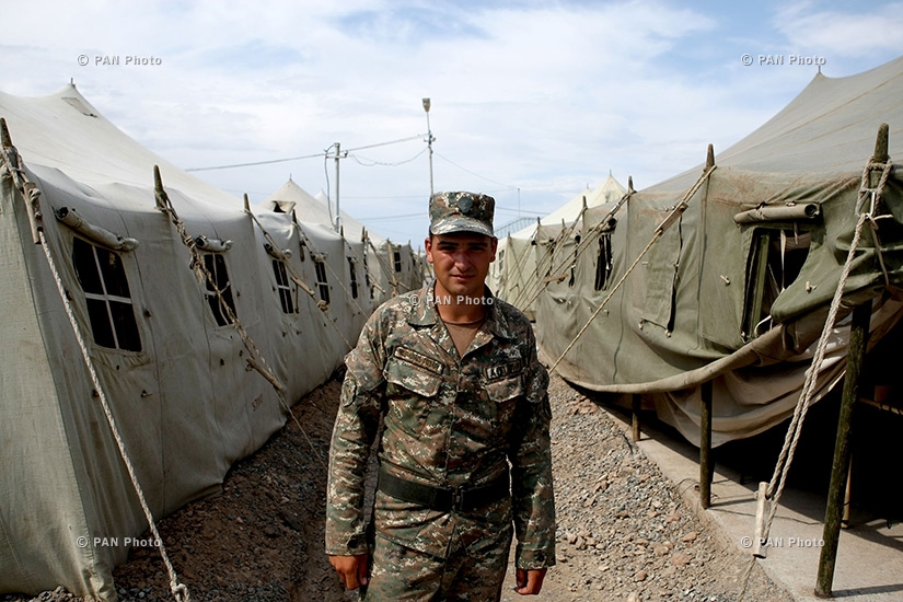 Shant-2015 military exercise: Setting up a conditional tent camp