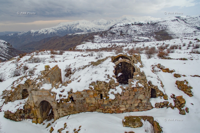 Armenian landscapes: Smbataberd Fortress and Tsakhats Kar Monastery, Vayots Dzor Province