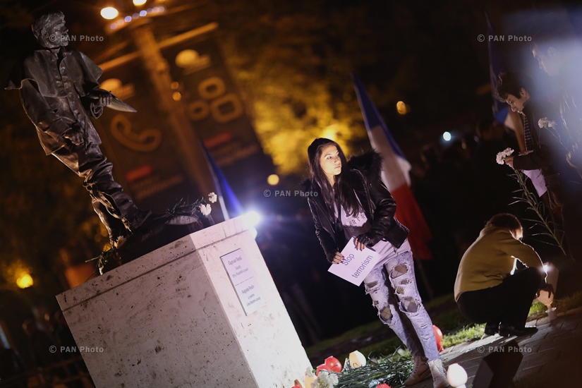 A candle-lighting in Yerevan's France Square in memory of Paris attacks victims