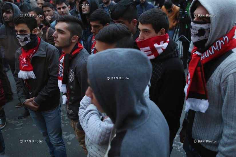 Protest march of First Armenian Front (FAF) in front of Football Federation of Armenia (FFA) 