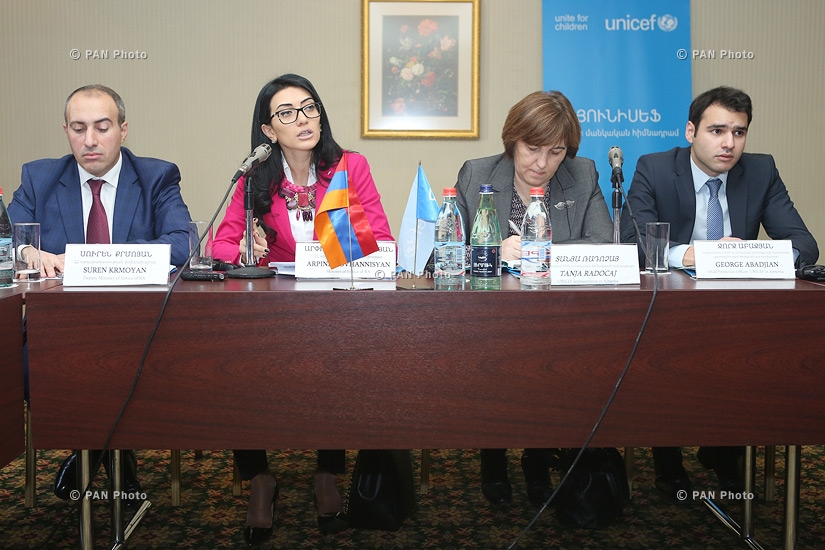 RA Minister of Justice Arpine Hovhannisyan and UN Children's Fund representative Tanya Radochai attend first session of 'Minors' Justice Council' 