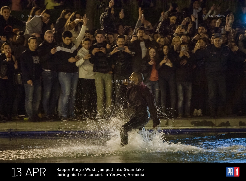 Rapper Kanye West  jumped into Swan lake during his free concert in Yerevan, Armenia