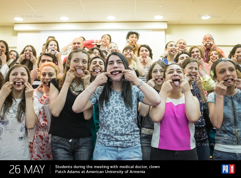  Students during the meeting with medical doctor, clown Patch Adams at American University of Armenia (AUA)