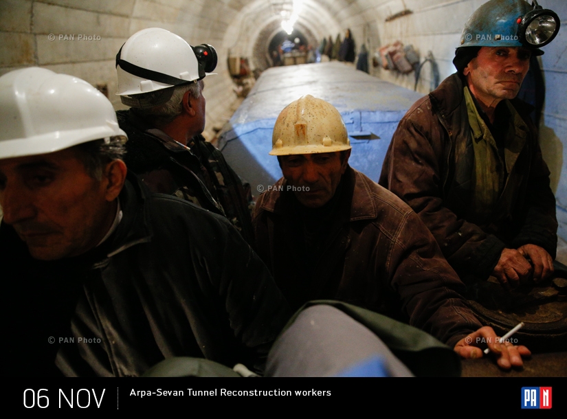 Arpa-Sevan Tunnel Reconstruction workers: Tunnel was built in 1963-1981 to convey water from Arpa and Yeghegis rivers to Sevan. The total length of the tunnel is 48.3 km. Repairs are intended to restore the deformation of the tunnel or its individual part