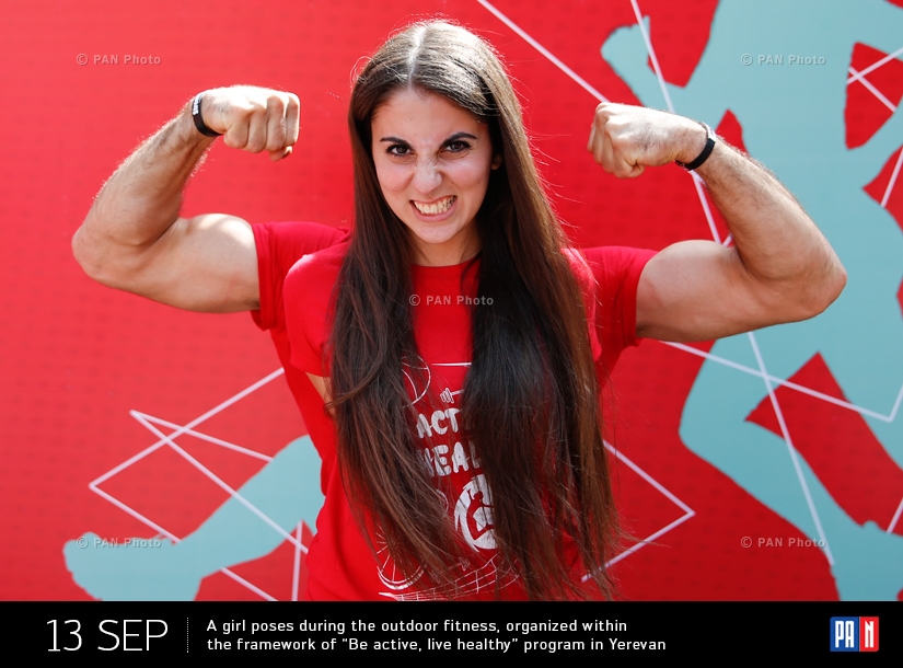  A girl poses during the outdoor fitness, organized within the framework of “Be active, live healthy” program in Yerevan