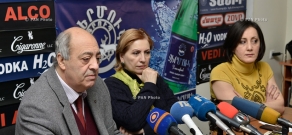 Press conference of chairman of the Writers’ Union of Armenia Edward Militonyan and  playwright Karine Khodikyan