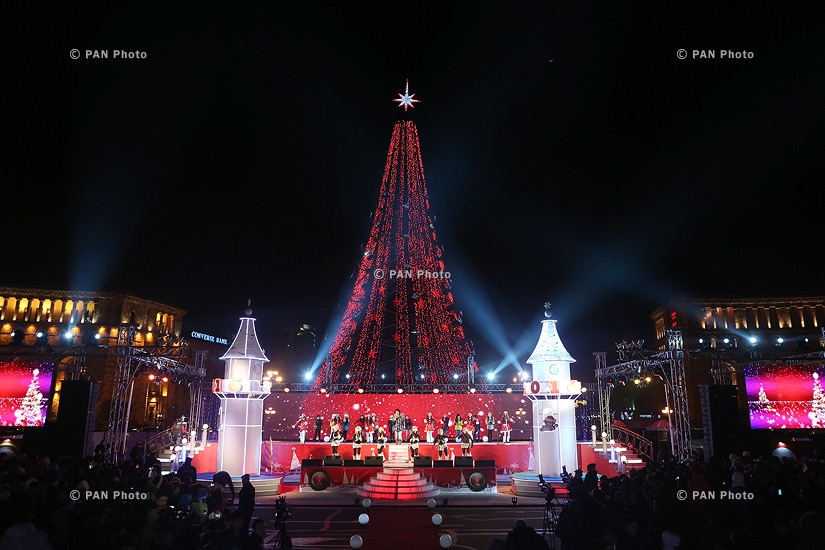 Yerevan's Grand Christmas Tree lights on