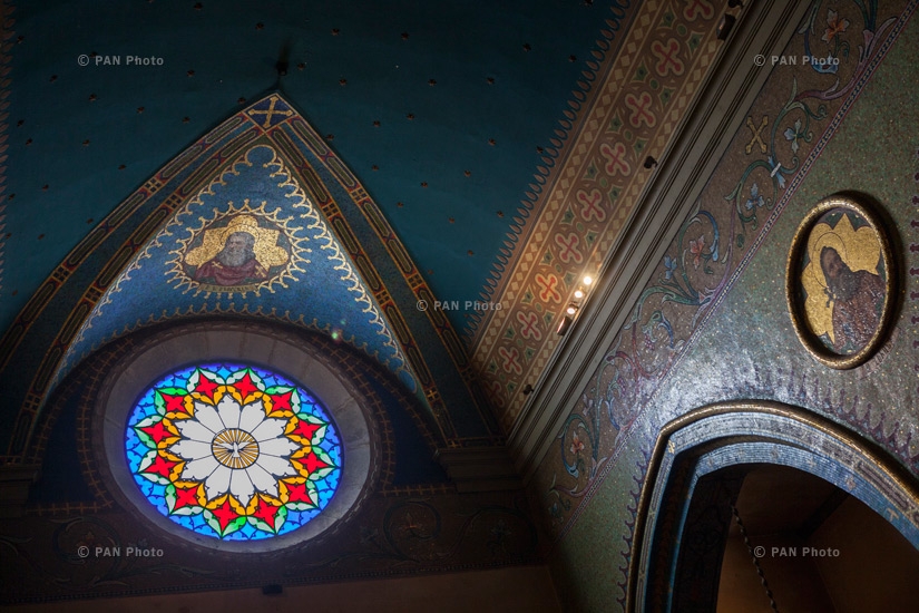 The ceiling of Saint Lazarus Church with the mosaics of St. Patriarch Nerses Shnorhali and St. Ghevond Erets