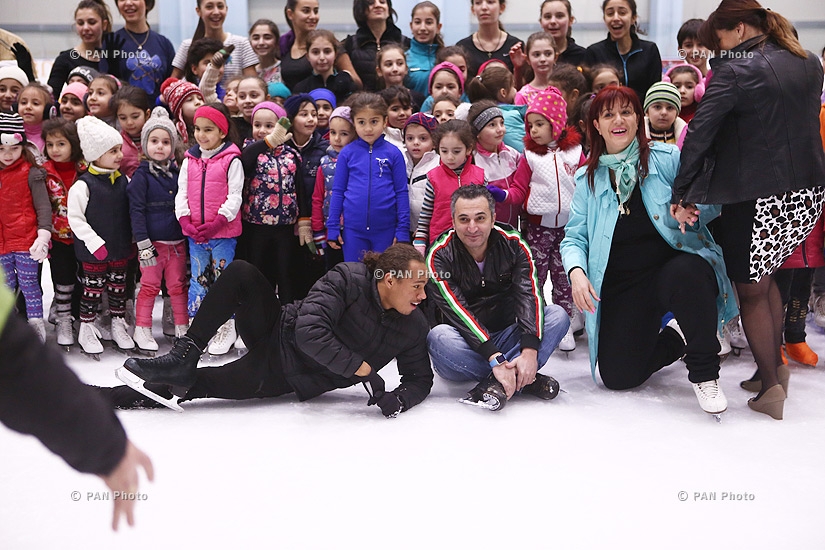 Canadian figure skater Elladj Baldé gives master class to children in Yerevan youth sport school of figure skating and ice-hockey after Irina Rodnina