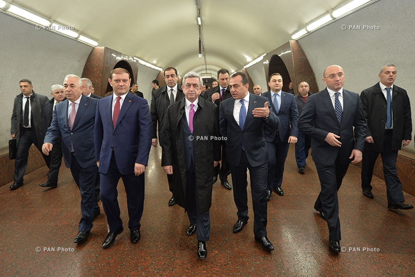 Armenian President Serzh Sargsyan visits Yerevan Metro and attends the opening of newly built 'Rossiya Mall' trade center