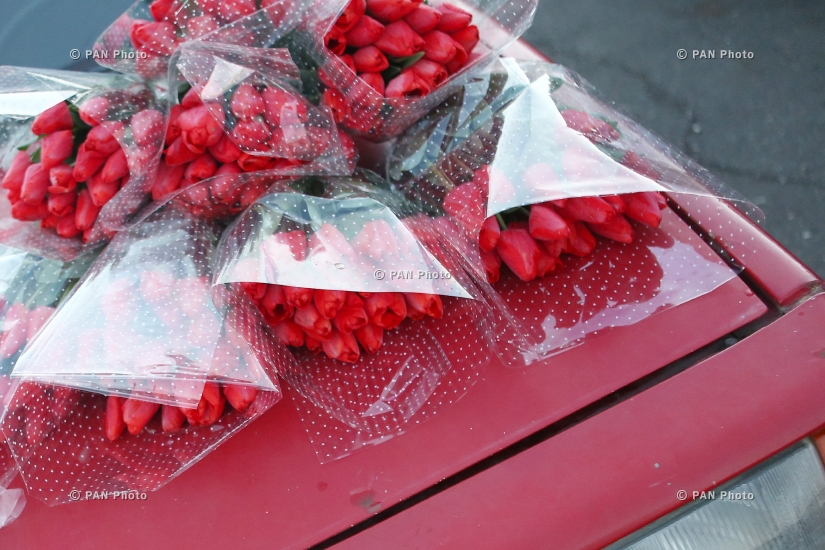 Yerevan's flower market on International Women's Day