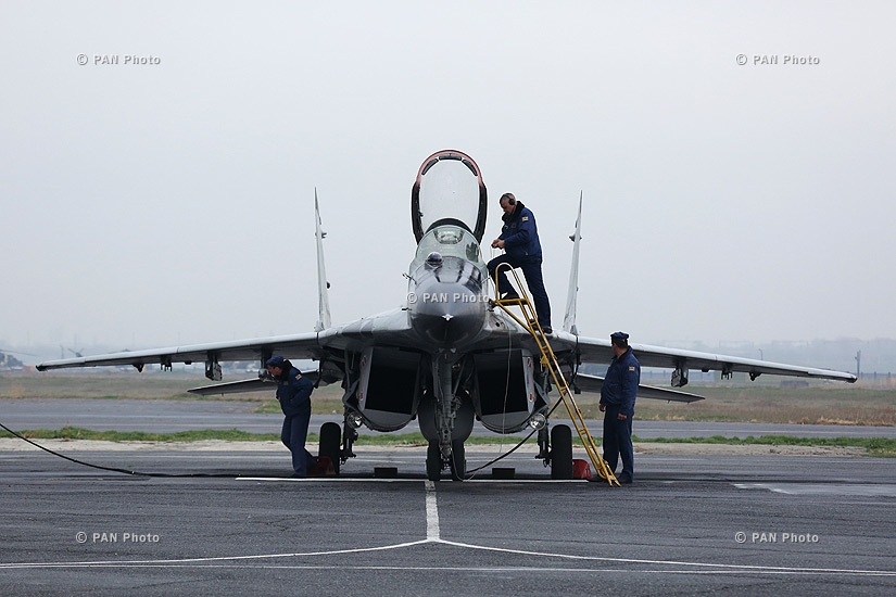 Exhibition and demo flights of modern samples of arms and military equipment at air force base in Erebuni airport
