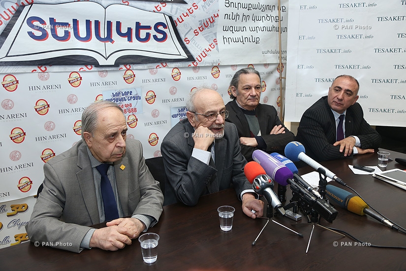 Press conference of Armenian Consumers' Association Chairman Armen Poghosyan, Achilles NGO President Eduard Hovhannisyan and sociologist Aharon Adibekyan