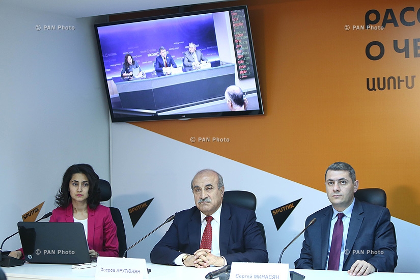 Press conference of Chairman of CSTO PA permanent commission on defense and security issues Anatoly Vyborny, NA deputy Khosrov Harutyunyan and political scientist Sergey Minasyan