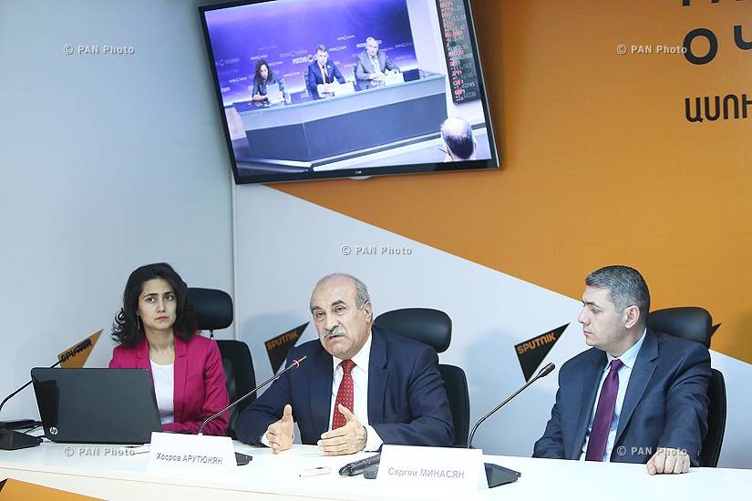 Press conference of Chairman of CSTO PA permanent commission on defense and security issues Anatoly Vyborny, NA deputy Khosrov Harutyunyan and political scientist Sergey Minasyan
