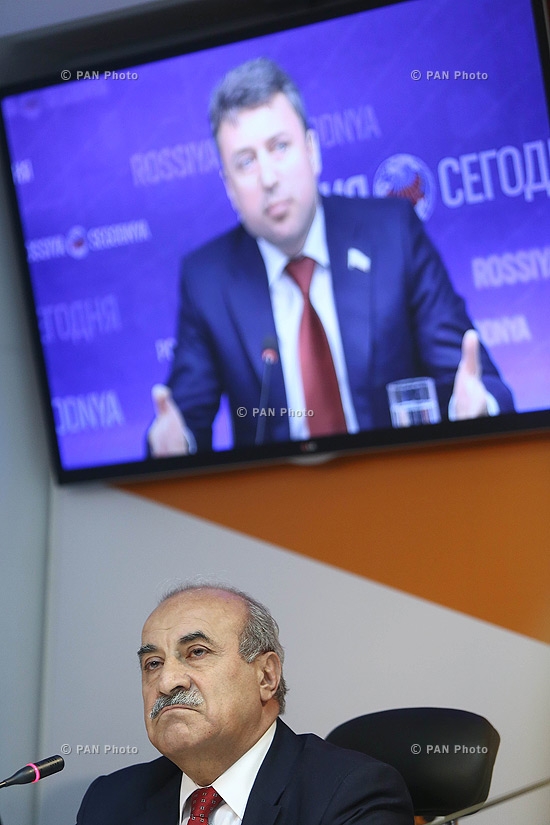 Press conference of Chairman of CSTO PA permanent commission on defense and security issues Anatoly Vyborny, NA deputy Khosrov Harutyunyan and political scientist Sergey Minasyan