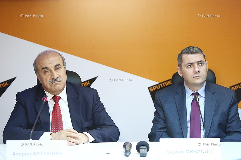 Press conference of Chairman of CSTO PA permanent commission on defense and security issues Anatoly Vyborny, NA deputy Khosrov Harutyunyan and political scientist Sergey Minasyan