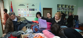 Distribution of clothing in the framework of AGBU relief program for Syrian Armenians