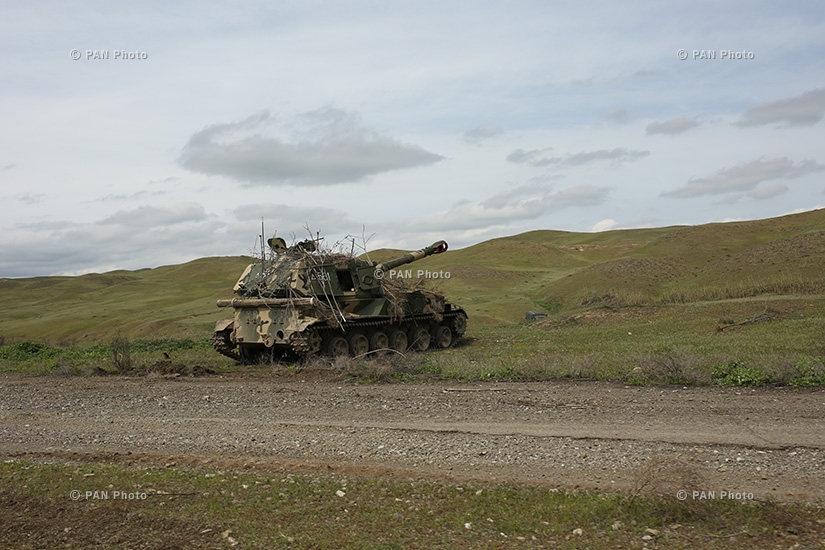 The Nagorno Karabakh Defense Army's artillery unit during a temporary ceasefire in Artsakh's southeast