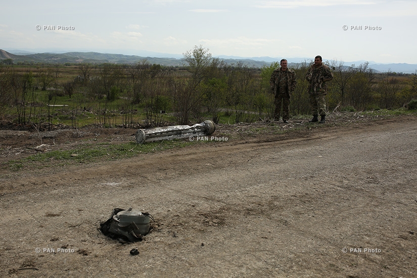 The rocket and shell remains of the 9K58 Smerch multiple rocket launcher, used by Azerbaijan on April 5