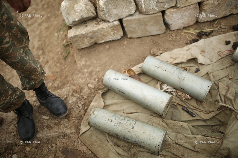 Cartridge cases of a D-30 howitzer in the southeastern section of the Nagorno Karabakh-Azerbaijan contact line