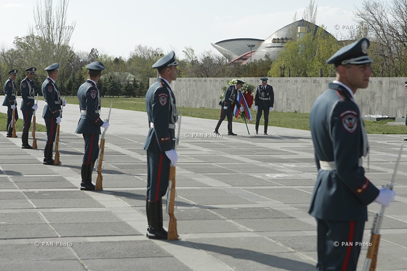 Russia's Prime Minister Dmitry Medvedev visits Armenian genocide memorial Tsitsernakaberd