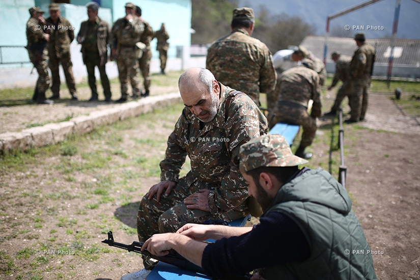 Volunteers at the place of permanent deployment of Yeghnikner military unit in the north of Artsakh (Nagorno-Karabakh Republic)