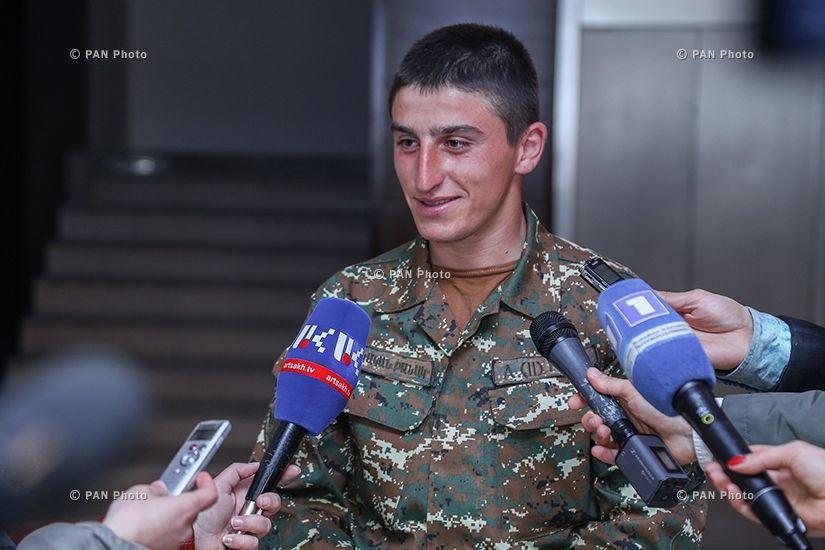 The Nagorno Karabakh Defense Army soldiers receive passenger and ambulance cars from benefactors Karen Khachatryan and Arthur Varzhapetyan