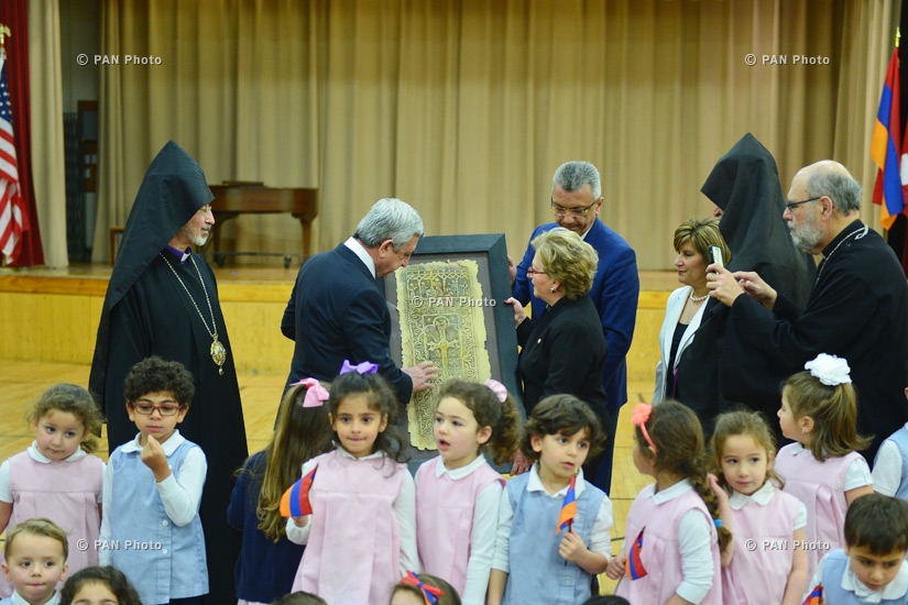 Armenia's President Serzh Sargsyan visits the Edward Kennedy Institute and St. Stephen's national seminary in Massachusetts