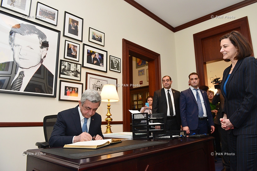 Armenia's President Serzh Sargsyan visits the Edward Kennedy Institute and St. Stephen's national seminary in Massachusetts