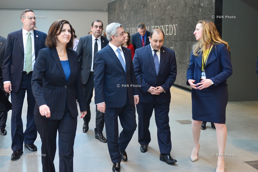 Armenia's President Serzh Sargsyan visits the Edward Kennedy Institute and St. Stephen's national seminary in Massachusetts