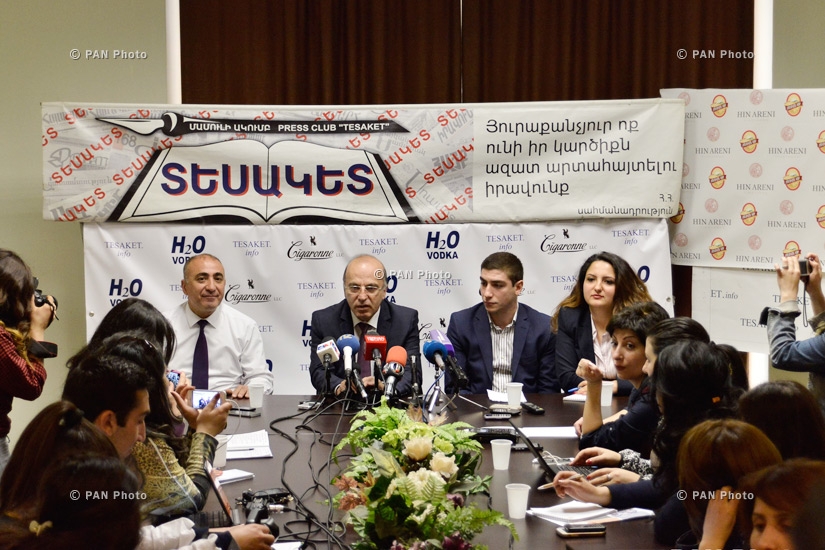 Press conference of 'For the Sake of Law' initiative members Arman Ghukasyan, Tsovinar Konstanyan and economist Tatul Manaseryan